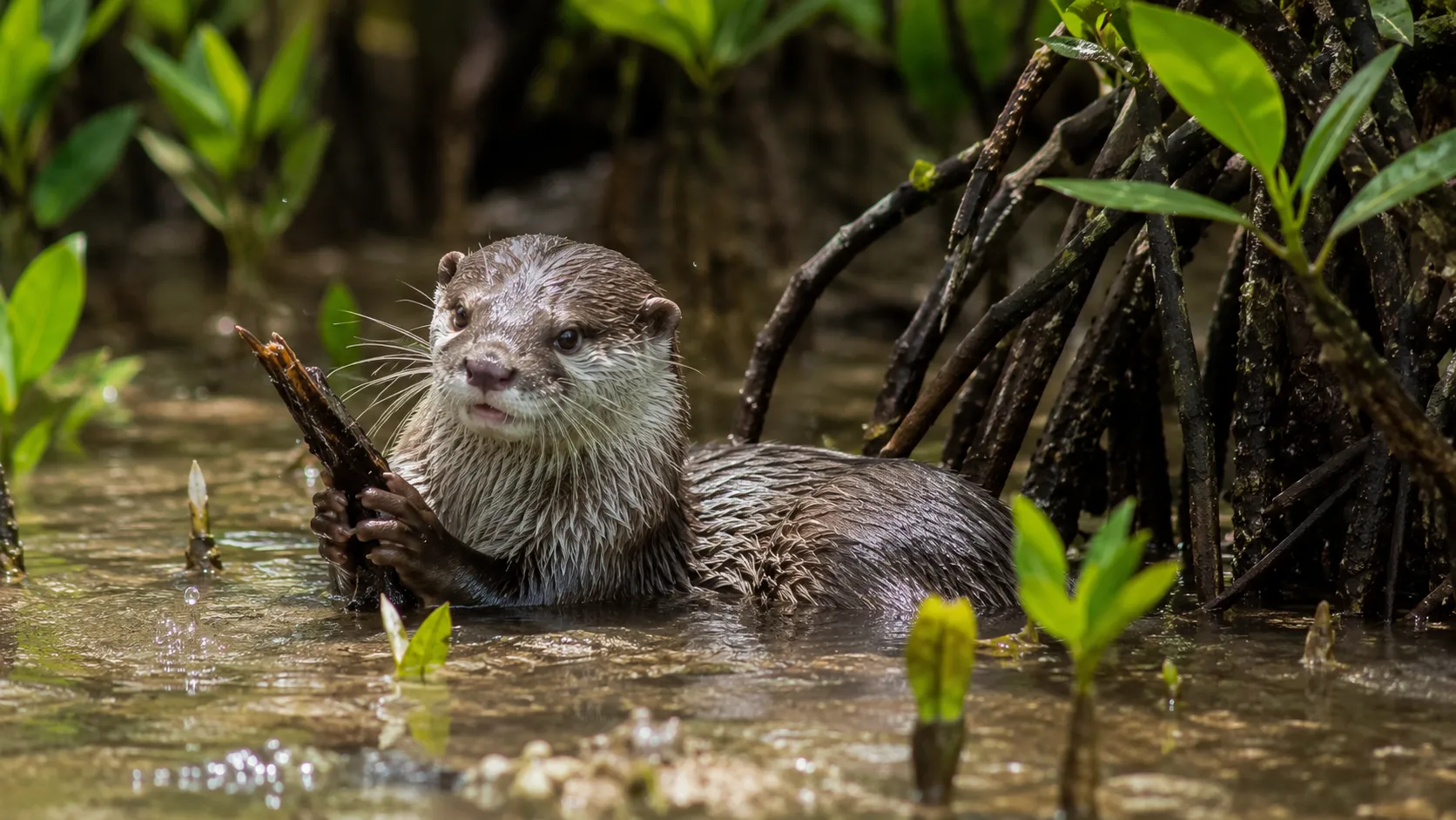 Asian Small Clawed Otter In Mangrove