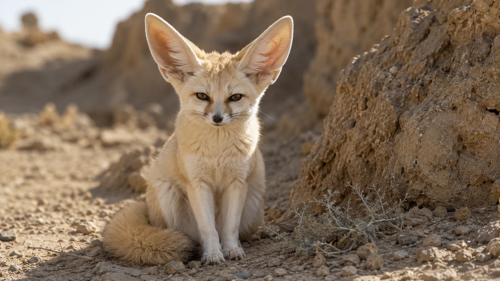 Fennec Fox Sitting In Bright Desert Daylight
