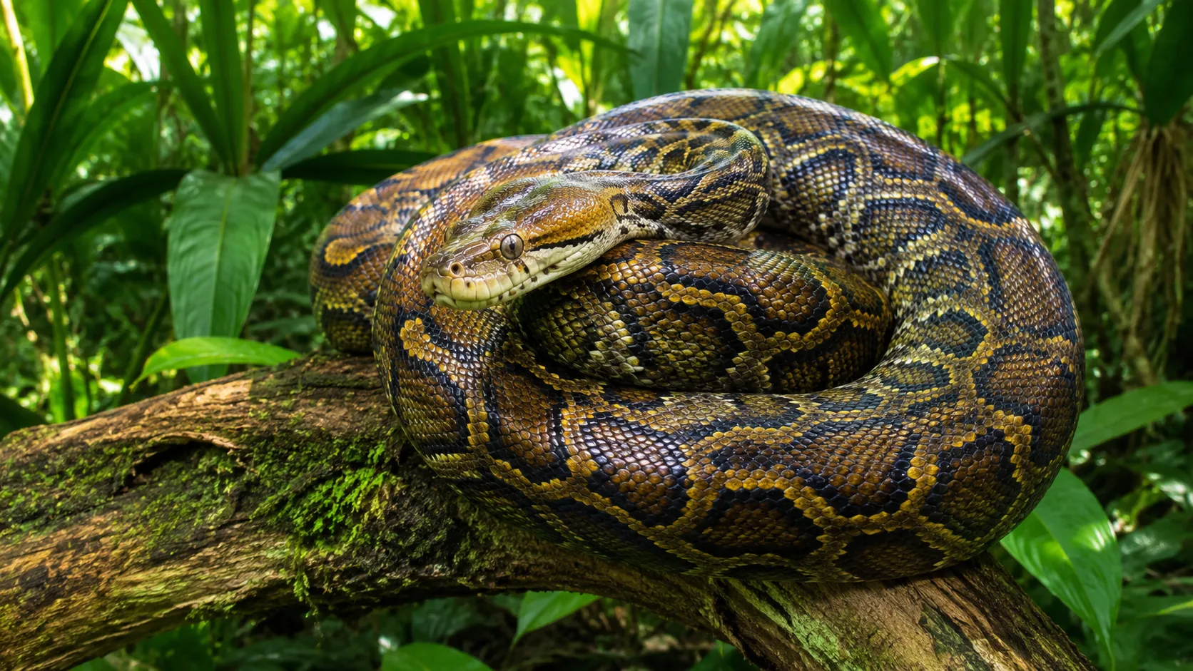 Reticulated Python In Southeast Asian Jungle
