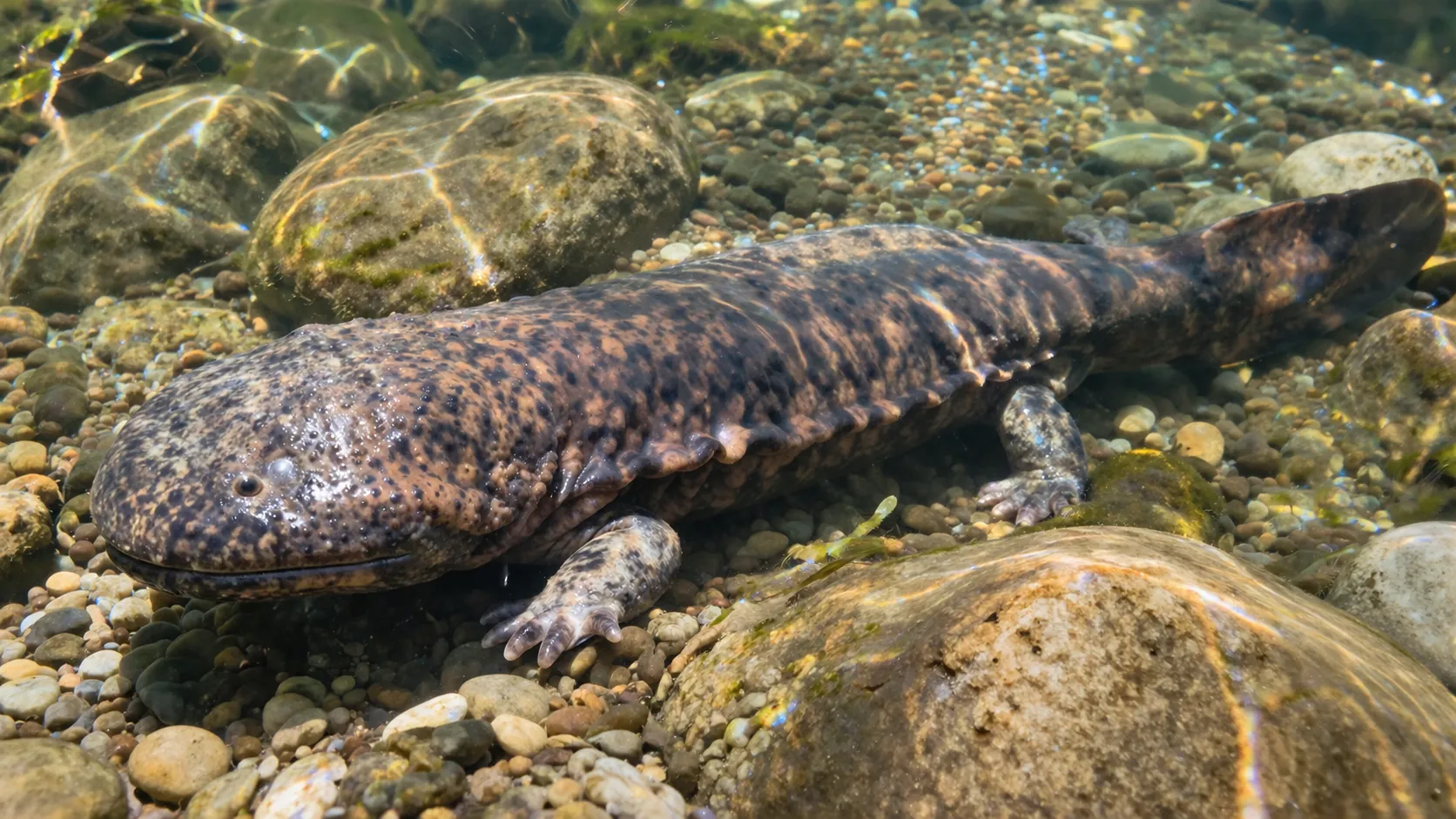 Chinese Giant Salamander In Mountain River