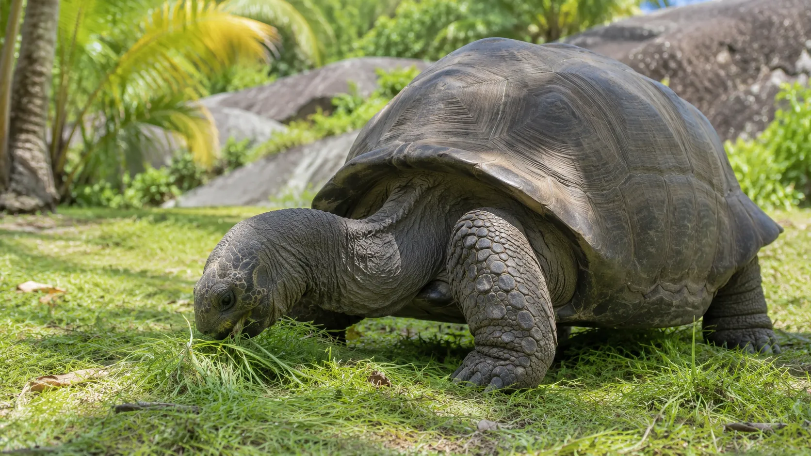 Aldabra Giant Tortoise In Seychelles Island