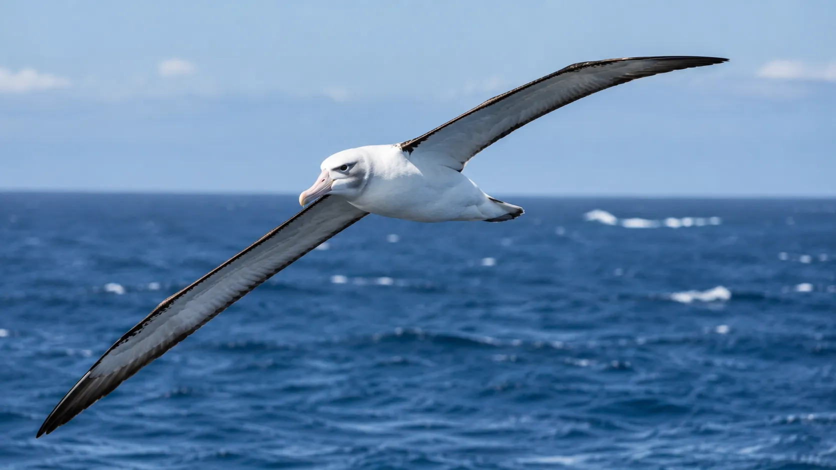 Wandering albatross gliding over bright Southern Ocean