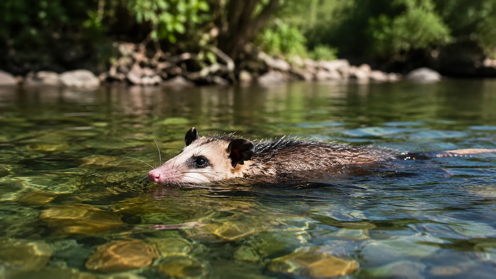 Water Opossum In South American River