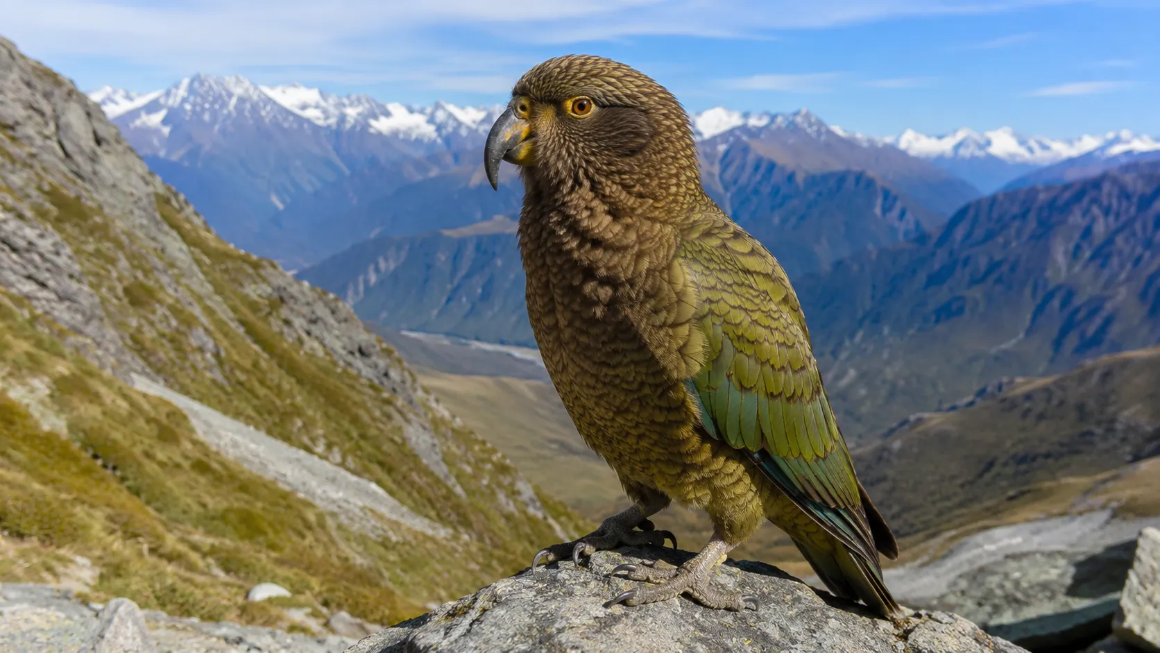 Kea on rock in New Zealand alpine environment