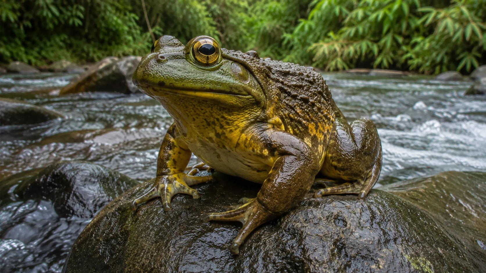 Goliath Frog In Central African Stream