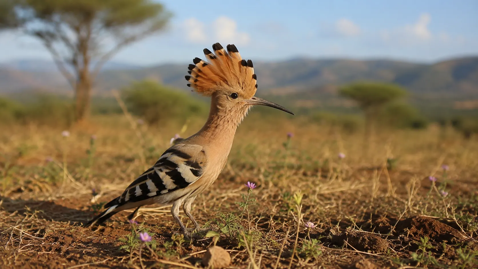 Eurasian Hoopoe In African Savanna